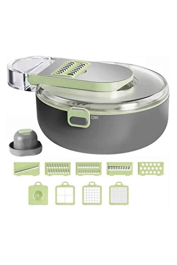 SIKS 9-in-1 Vegetable and Fruit Slicer, Hand Protection, Stainless Steel Blade, Gray/Green