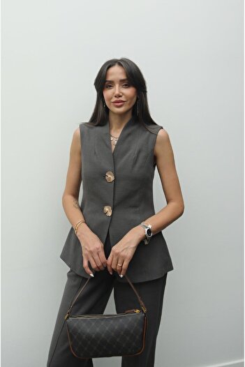 Havoş Gray Tulipa Vest Trousers Linen Suit