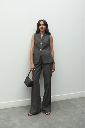 Havoş Gray Tulipa Vest Trousers Linen Suit