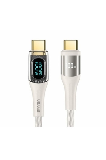 Usams Cablu Digital Type-C la Type-C Fast Charger, PD, 100W, 1.2m, Transparent / Bej