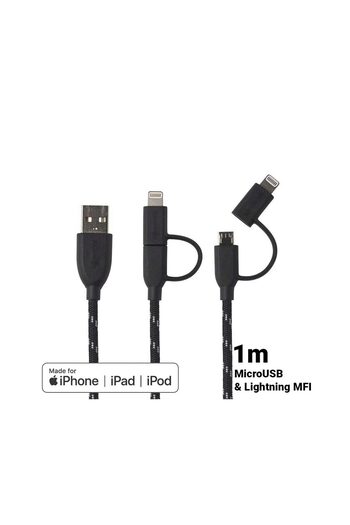 Boompods MicroUSB & Lightning MFI Duo Black Cable (1m, textile braid)