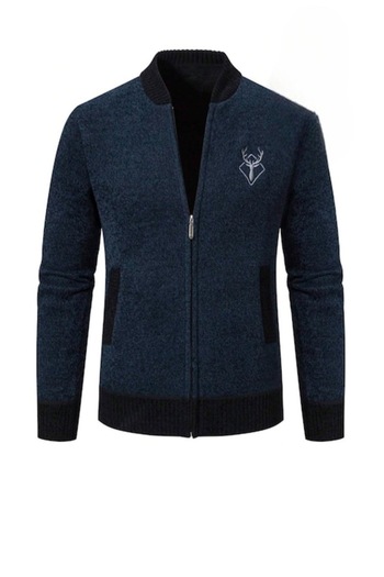 The Casius. Cardigan for Men with Zipper, Fleece Interior, Size 48/M, Dark Navy, The Casius