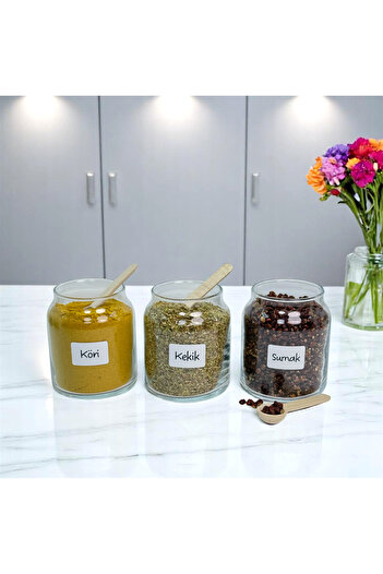 mafa home 3-Piece Wooden Bamboo Vacuum Lid Glass Spice Set 300 ml with Label and Spoon Gift