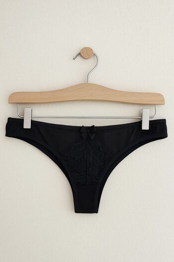 enmodaiçgiyim Black Lace Detailed Women's Thong Panties