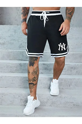 Boi Unisex White Black Stripe Combed Cotton Loose-Fit Casual Shorts-Ny Shorts Women Printed High Waist Knitted with Pockets