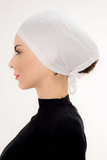 Şalcenneti.com White Color Bonnet with Stitched Front Tie