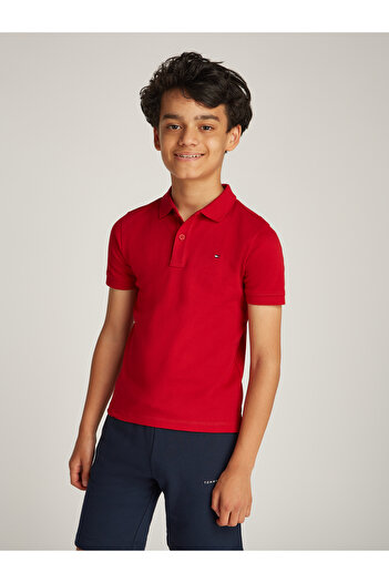 Tommy Hilfiger Boys Medium Red Interlock Regular Fit Short Sleeve Polo T-Shirt