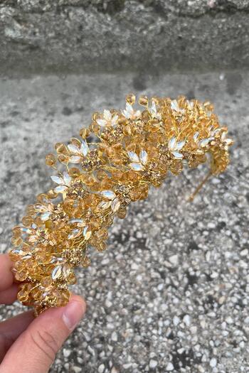 Hobigram Amelia Gold Bridal Henna Crown Accesoriu pentru ocazii speciale Accesoriu pentru păr pentru femei – Coroană, cu piatră de cristal