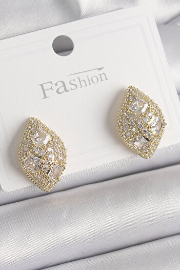 Skygo Brass Gold Color Zircon Stone Embroidered Drop Model Women's Earrings - Tj-Bkp9862