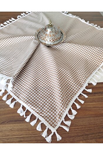 denizli hatırası Piti Checkered Tasseled Tablecloth 85X85 cm