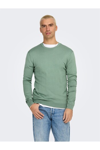 Only & Sons ONSWYLER LIFE REG 14 LS CREW KNIT NOOS Ανδρικό πράσινο πουλόβερ - 22020088