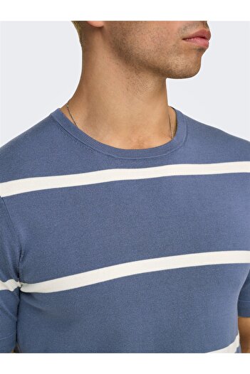Only & Sons ONSWYLER LIFE REG 14 SS STRIPED KNIT Ανδρικό μπλε πουλόβερ - OS22032764