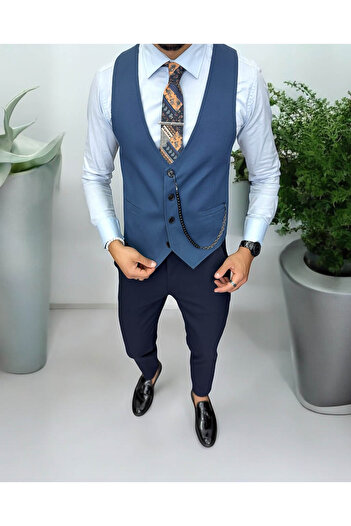 dehaine Men's vest, casual, blue, 13224, slim fit