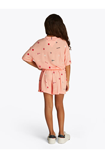 Tommy Hilfiger Girls Coral Ice Aop Knit Tee And Short Set