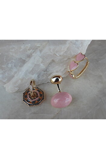 NFS BUTİK Candy Heart Model Set of 3 Steel Earrings