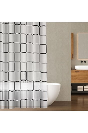 SyaMAG PEVA Shower Curtain, Clearprint, Color White, Dimensions 180x180 cm, 12 Rings
