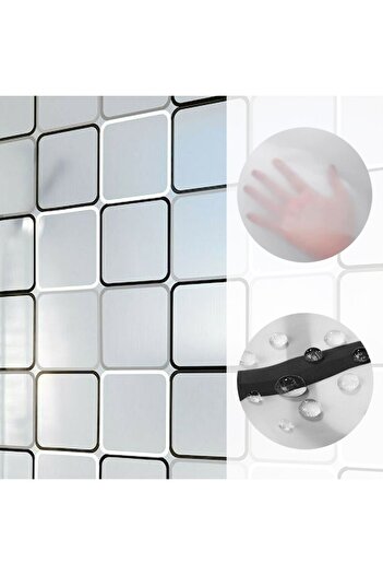 SyaMAG PEVA Shower Curtain, Clearprint, Color White, Dimensions 180x180 cm, 12 Rings