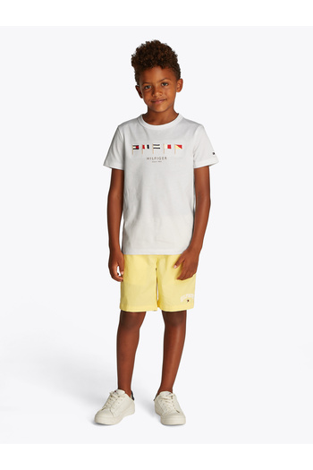 Tommy Hilfiger Boys White Multi-Flag Embroidery Crew Neck T-Shirt