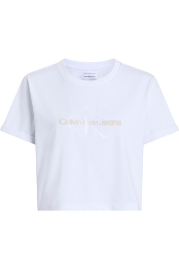 Calvin Klein Women Brilliant White Cropped Gloss Logo T-shirt