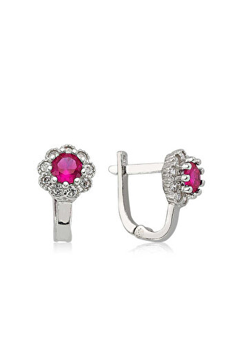 norsary Silver Pink Jewelled Flower Earrings