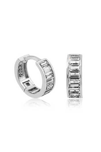 norsary Silver Baguette Jewelled Hoop Earrings