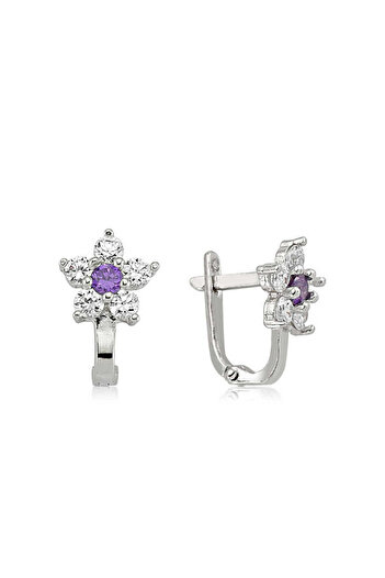 norsary Silver Purple Jewelled Flower Earrings