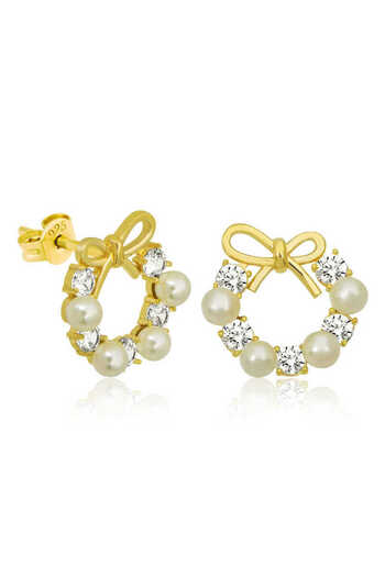 norsary Silver Pearl Ribbon Studded Earrings for Women