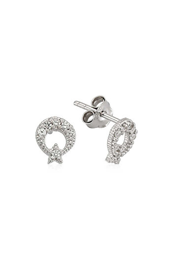norsary Silver Crescent Star Stud Earrings