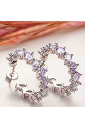 norsary Silver Lilac Stone Drop Studded Women's Earrings