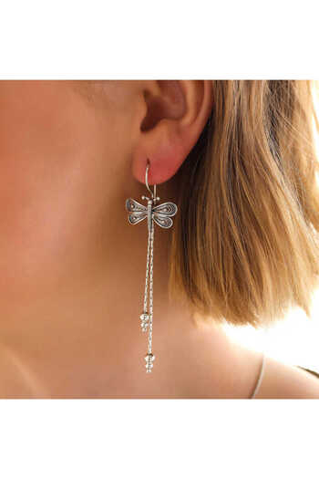 norsary Silver Filigree Dangle Dragonfly Women's Earrings