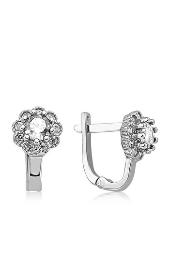 norsary Silver White Flower Patterned Round J Women's Earrings