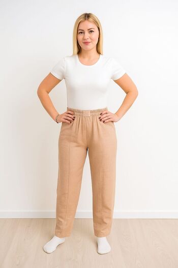 enmodaiçgiyim Stone High Waist Baggy Linen Women's Trousers