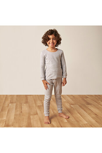 Juniors Solid Thermal T-Shirt And Pyjama Set