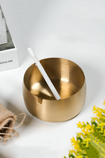 KaktüsKedi Şık Tasarımlı Gold Metal Küllük - Kül Tablası
