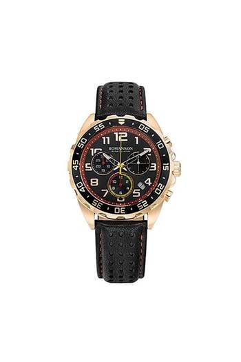 Romanson Black Dial Analog Leather Strap Chronograph