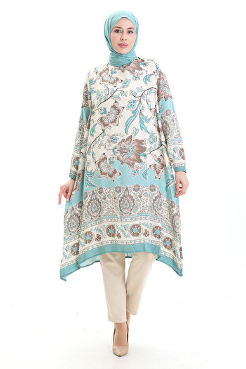sefamerve Patterned Viscose Tunic 1006-03 Green