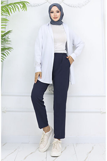 sefamerve Elastic Waist Carrot Trousers 4002-02 Navy Blue