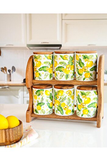 vanilya accessory 6-Stand Spice Rack Porcelain Lemon Serial