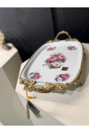hediye Esterhomedecor Pedestal Presentation Plate 44*22*9cm Flower Presentation Plate with Handles