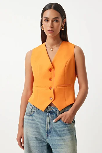 eft butik Straight Cut Buttoned Lined Women's Vest