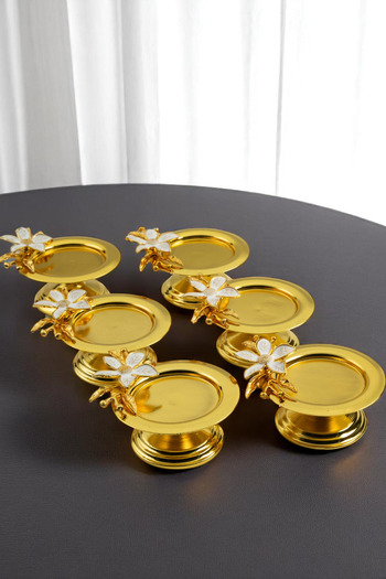 Yaren Style Lily Flower Decorative 6-Piece Gold Color Macaron Holder Turkish Delight Holder Coffee Side Presentation Holder