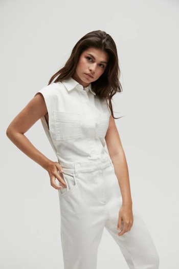 september island Ecru Sleeveless Denim Jumpsuit