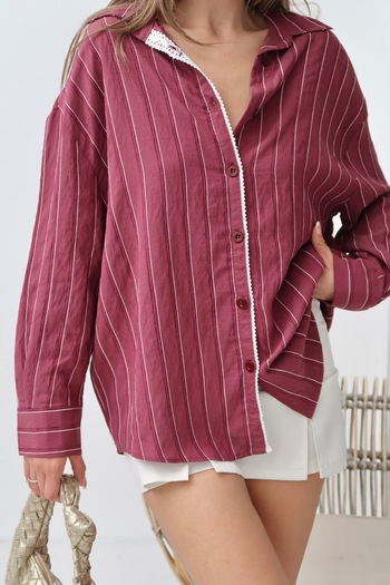 Paw Garage Women's Monroe Lace Embroidered Summer Shirt, Woven Modal Fabric Oversized Shirt