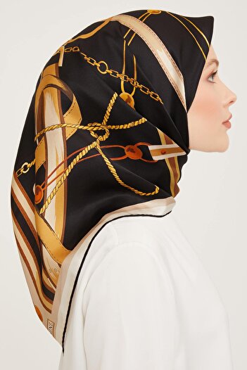 Armine Σειρά Nostalgia Silk Sura Scarf 9046ds-08 Γεωμετρικό σχέδιο Μπεζ-μαύρο