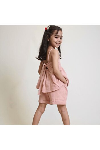 OZZY KİDS Girl's Shorts Set – Cross Stitch Embroidered Muslin Fabric