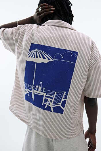 Pull & Bear Çizgili kısa kollu gömlek