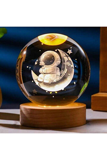 BaoBao 3D Crystal Globe Night Light with Astronaut on Crescent Moon, 6cm, warm light