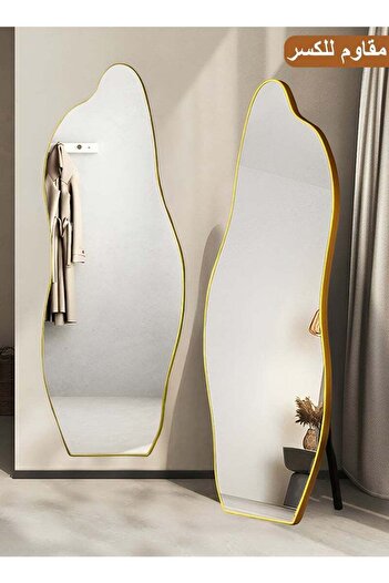 Taimi Extra Large Elegant Shatterproof Mirror 185x80cm-full Length Mirror With Gold Metal Frame And Stand