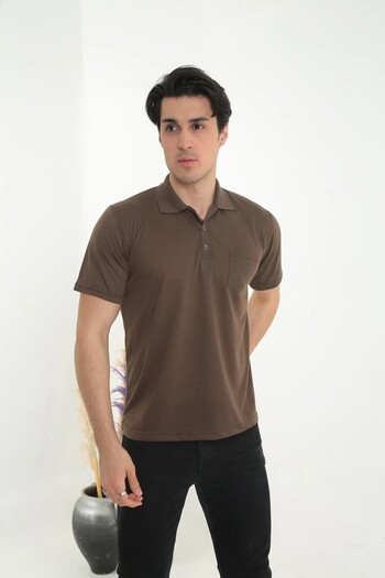 KMKkombin Dad Large Size Solid Color T-Shirt Polo Neck with Pockets
