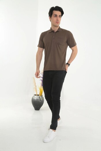 KMKkombin Dad Large Size Solid Color T-Shirt Polo Neck with Pockets